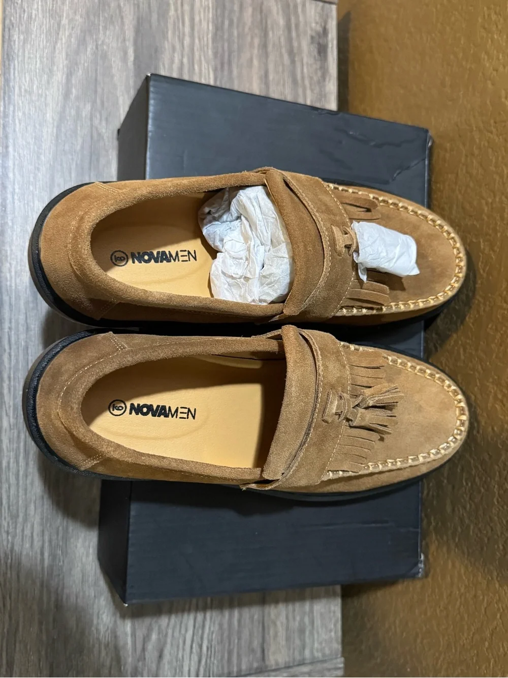 Mens Tan Suede Tassel Loafers - Classic Slip-On